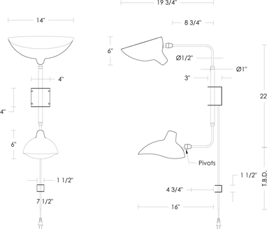 Mouille Style Two Arm Plug-In Sconce